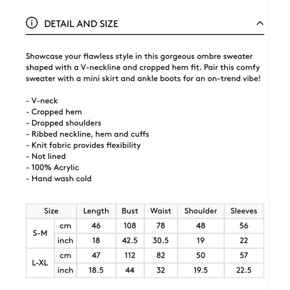 Chicwish Ombre V-Neck Knit Sweater Pink Size S/M Oversized Chunky Cropped - Picture 6 of 6